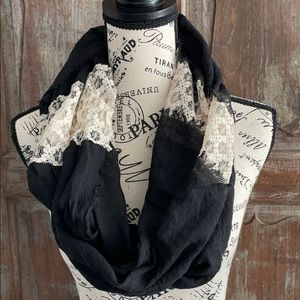 Charlotte Russe Black with Cream Lace Color Block Infinity Scarf